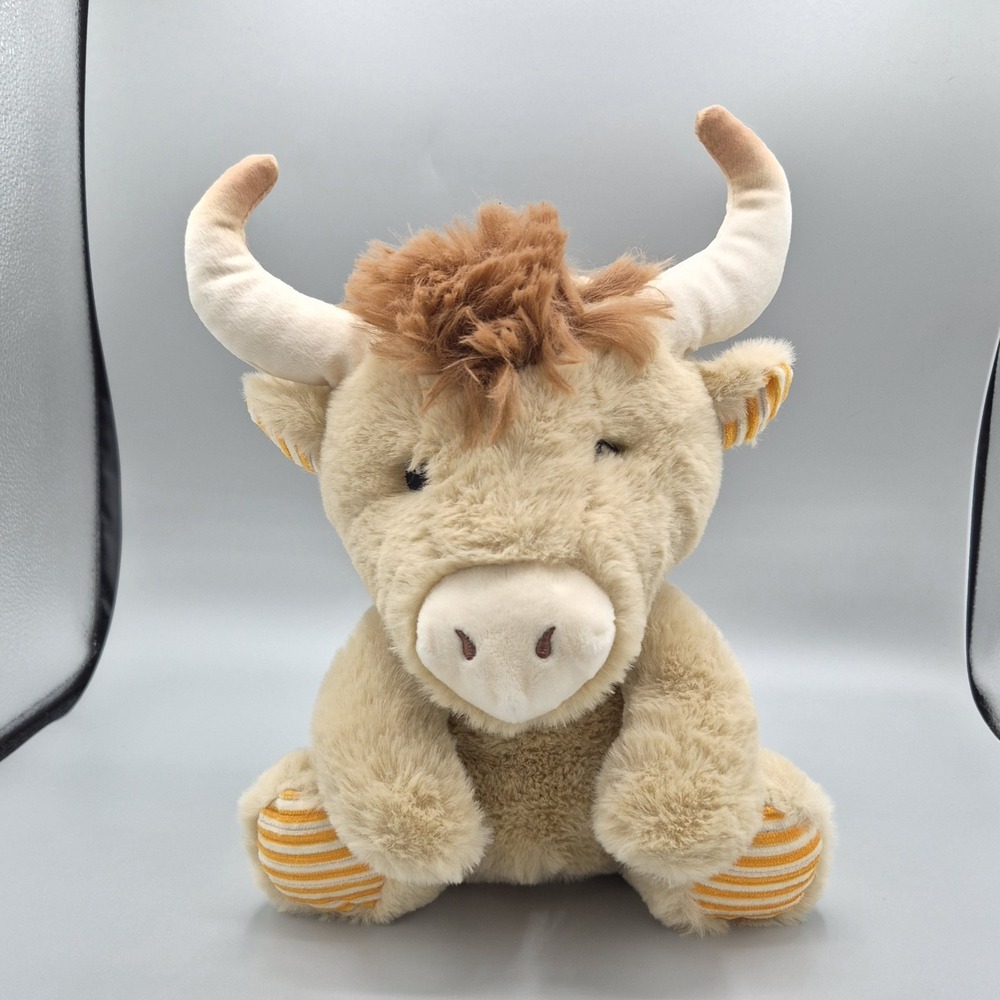 Spark Create Imagine 9 Inch Brown Baby Bull Rattle Plush Soft Clean